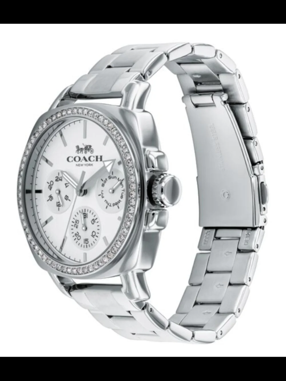 Coach Silver Tone Crystal-Accent Chronograph Watch